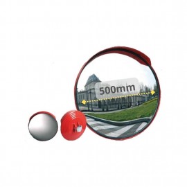 ESPEJO CONVEXO DE EXTERIOR CIRCULAR CON VISERA ROJA